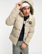 Jack & Jones Sherpa Collar Puffer Jacket With Hood In Stone-white