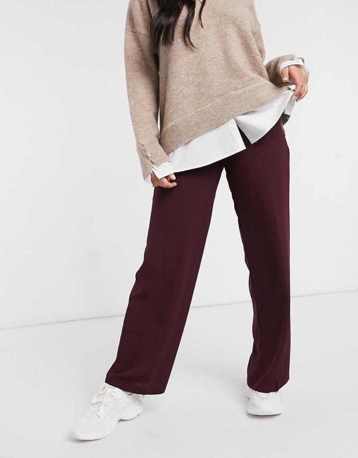 Asos Design Wide Leg Pants With Clean High Waist In Claret-red