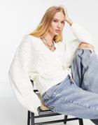Topshop Knitted Pretty Stitch Wrap Cardi In Ecru-white