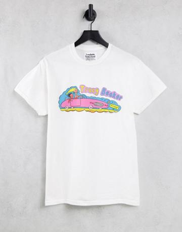 Daisy Street Relaxed T-shirt With Tracy Beaker Pink Car Graphic-white
