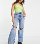 New Look Petite 90s Ripped Baggy Jean In Mid Blue