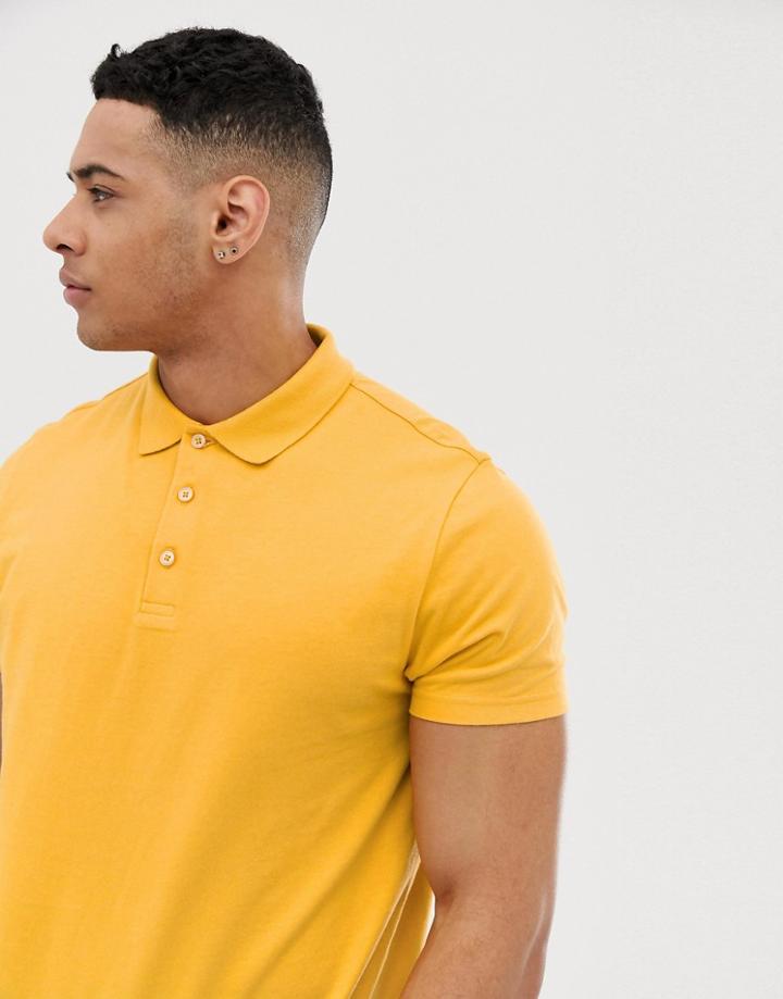 Asos Design Polo In Jersey In Yellow - Yellow