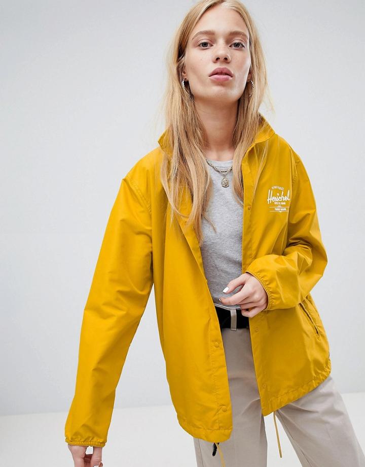 Herschel Voyage Packable Coach Jacket Back Logo Print In Yellow - Yellow