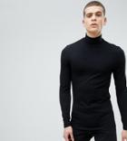Asos Design Tall Muscle Fit Long Sleeve T-shirt With Roll Neck - Black