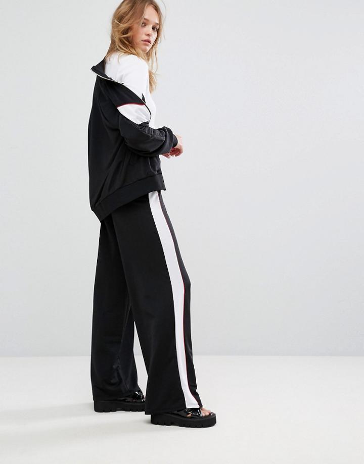 Pull & Bear Retro Varsity Track Pant - Black