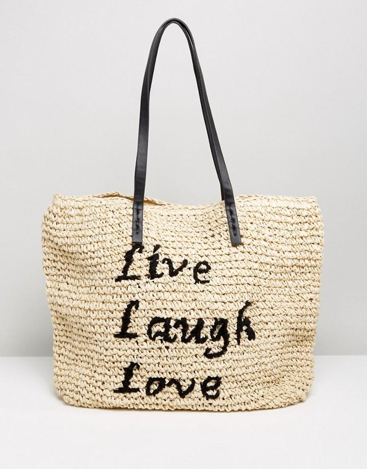 Vincent Pradier Live Laugh Love Straw Bag - Navy