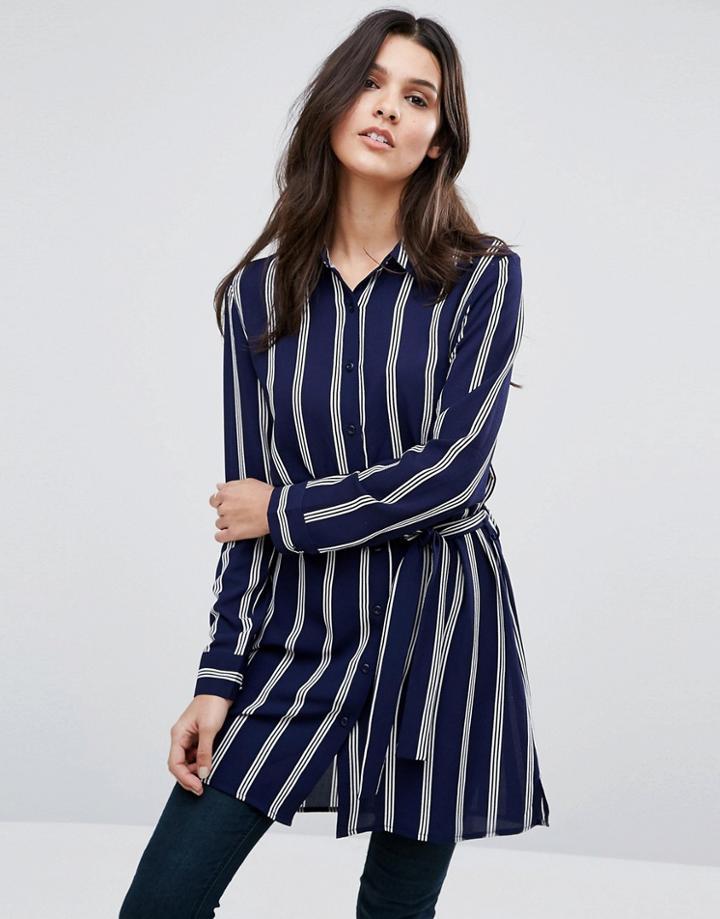 Unique 21 Longline Striped Shirt - Navy