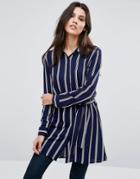 Unique 21 Longline Striped Shirt - Navy