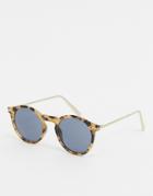 Asos Design Marble Tort Round Sunglasses With Metal Arms-brown