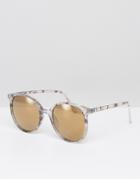 Asos Fine Frame Round Sunglasses In Marble Finish & Flash Lens - Gray