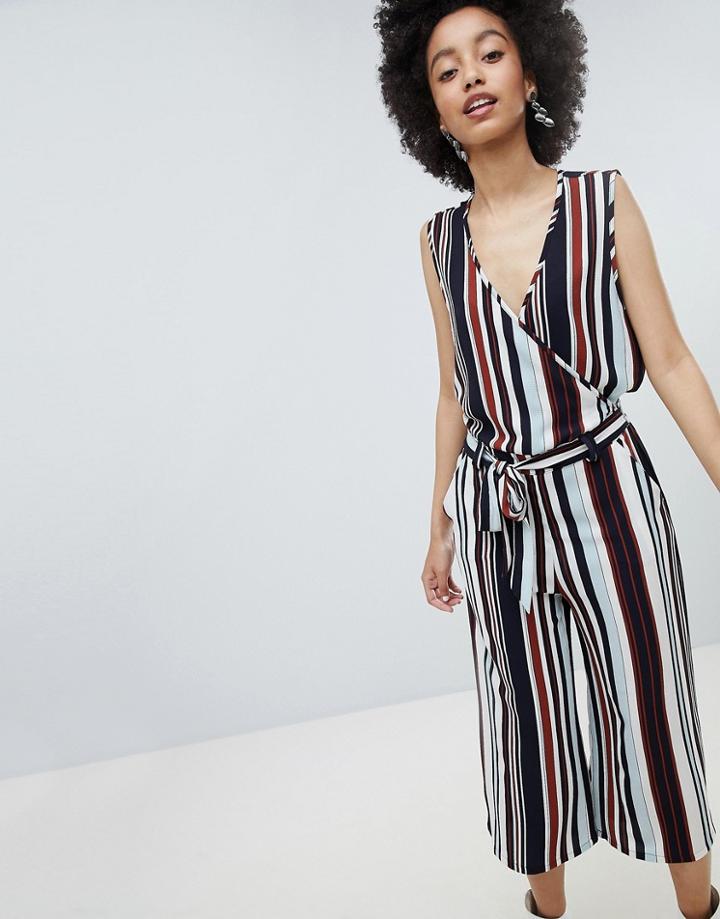 Only Stripe Wrap Wide Leg Jumpsuit-multi