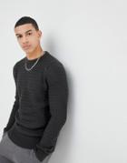 Soul Star Textured Knit Crew Neck Sweater - Gray