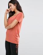Vila Short Sleeve T-shirt With Lace Tie Detail - Navy