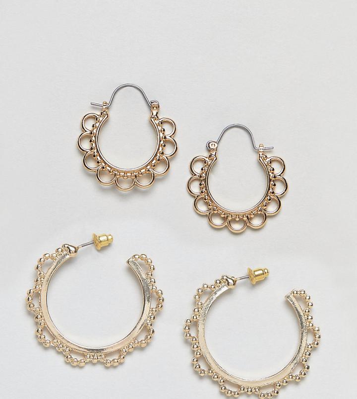 Asos Pack Of 2 Pretty Cut Out Hoop Earrings - Gold