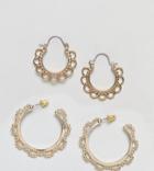 Asos Pack Of 2 Pretty Cut Out Hoop Earrings - Gold