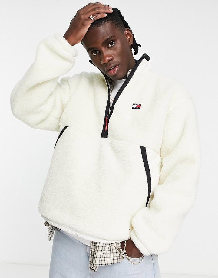 Tommy Jeans Cozy Capsule Sherpa Hybrid Half Zip Sweatshirt In Cream-white