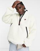 Tommy Jeans Cozy Capsule Sherpa Hybrid Half Zip Sweatshirt In Cream-white