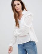 Qed London High Neck Sheer Blouse - Cream