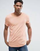 Esprit Longline T-shirt With Raw Curved Hem - Orange