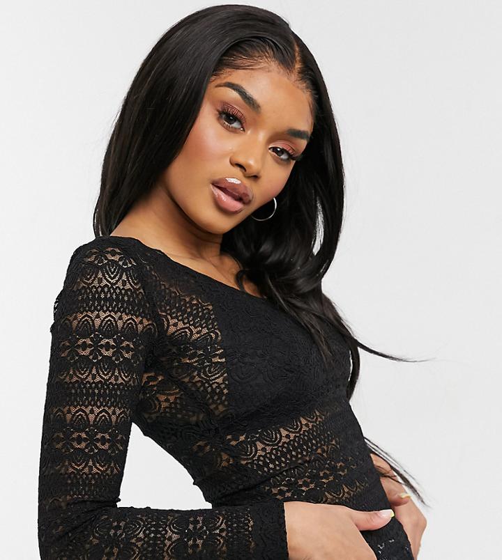 Vila Petite V-neck Lace Top In Black