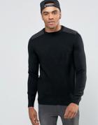 New Look Sweater In Black With Gray Shoulder Patch - Black