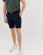 River Island Belted Chino Shorts In Navy - Navy