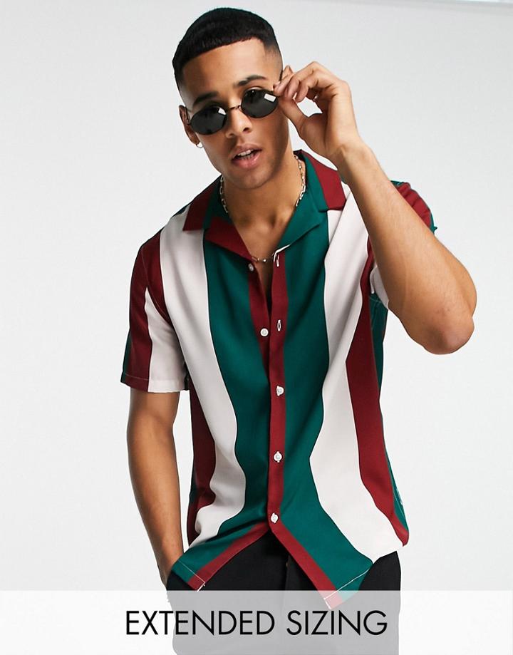 Asos Design Essential Revere Retro Stripe Shirt-red