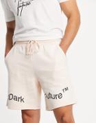 Asos Dark Future Jersey Shorts With Logo Print In Shell Pink - Part Of A Set