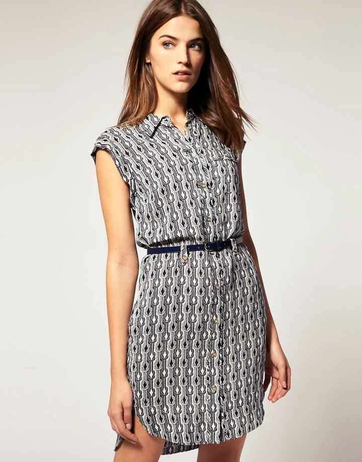 Warehouse Rope Print Dress - Blue