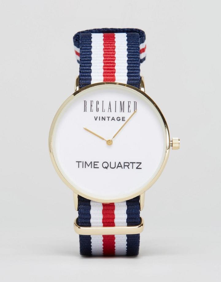 Reclaimed Vintage Multi Stripe Canvas Watch - Red