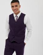Asos Design Wedding Skinny Suit Vest In Purple Micro Texture