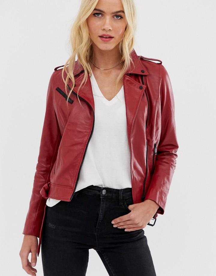 Barney's Originals Colored Leather Biker Jacket In Red - Red