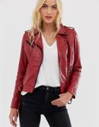 Barney's Originals Colored Leather Biker Jacket In Red - Red