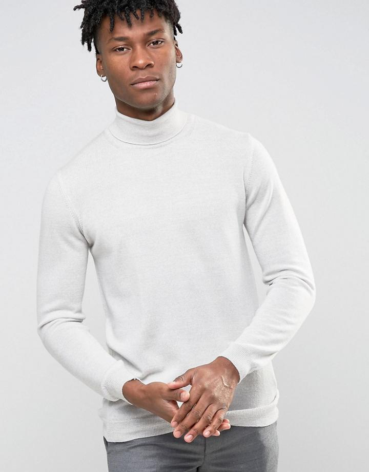 Asos Roll Neck Sweater In Merino Wool - Gray