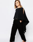 Lost Ink Ruffle Cape Top With High Low Hem - Black