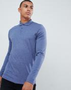 Asos Design Long Sleeve Polo In Jersey In Blue - Blue