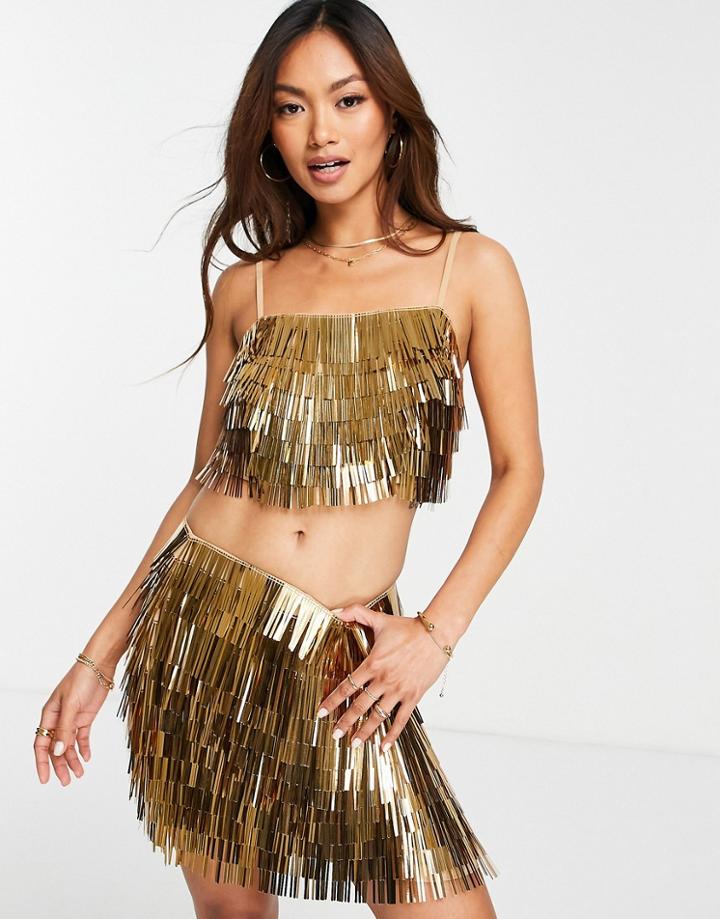 Asos Design Shard Sequin Skirt In Gold - Part Of A Set