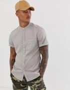 Asos Design Stretch Slim Denim Shirt In Light Gray With Grandad Collar