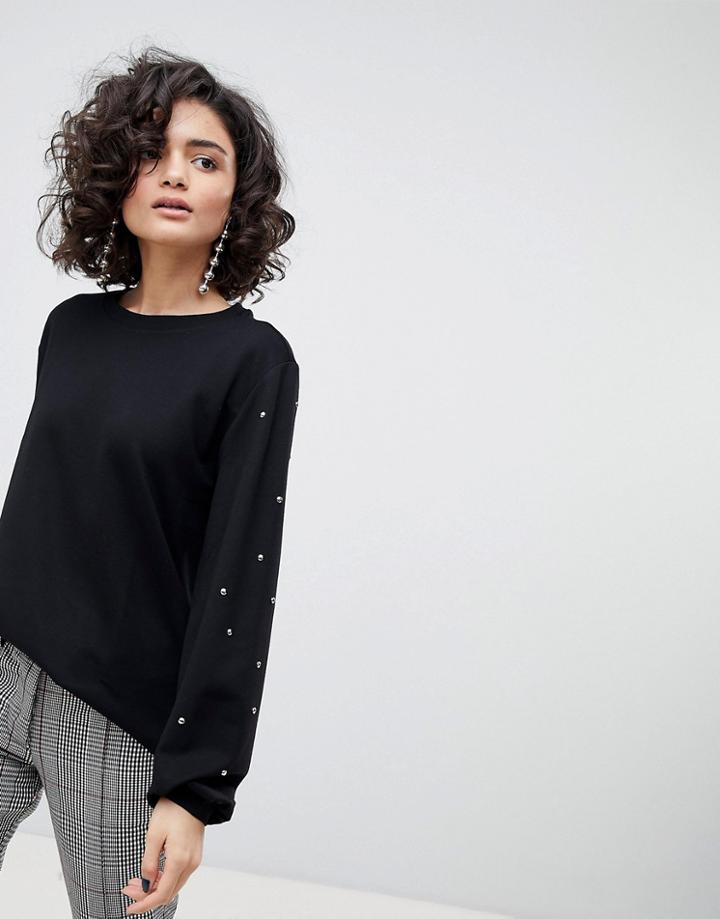 Mango Embellished Sleeve Sweatshirt Sweater - Black
