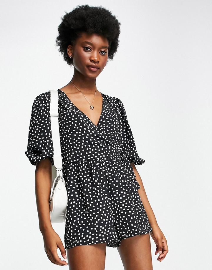 Miss Selfridge Frill Wrap Romper In Spot-black