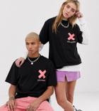 Collusion Unisex Logo T-shirt With Pink Neon - Black