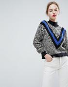 Asos Sweater In Leopard With Sports Stripe - Multi