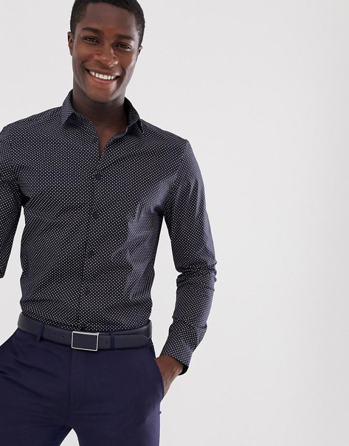 Asos Design Slim Fit Work Shirt In Navy With Geo Print