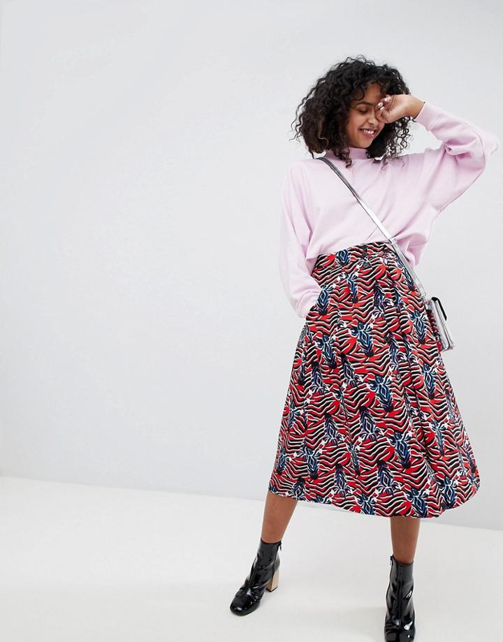 Monki All Over Zebra Face Print Midi Skirt - Multi