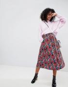 Monki All Over Zebra Face Print Midi Skirt - Multi