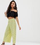 Asos Design Petite Plisse Spot Culotte Pants - Yellow