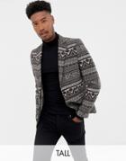 Gianni Feraud Tall Premium Skinny Fit Woven Tapestry Blazer - Gray