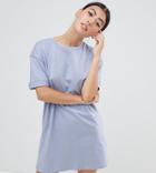 Asos Petite Ultimate T-shirt Dress With Rolled Sleeves - Blue