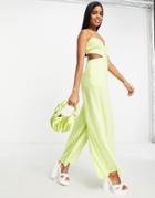 Miss Selfridge Linen Look Cut Out Jumpsuit In Lime Green-yellow