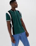Asos Design Relaxed Polo Shirt In Towelling With Vertical Panels In Green - Green